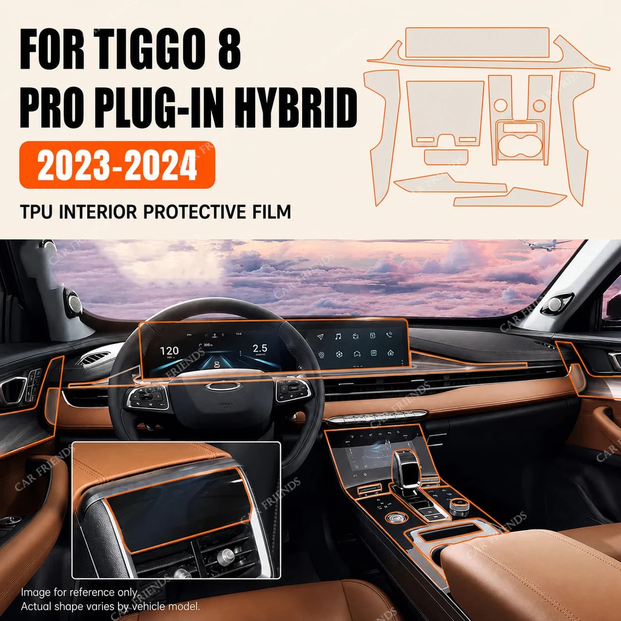 For Chery Tiggo 8 Pro Plug-In Hybrid 2023 2024 Transparent TPU Interior Protective Film Gear Panel Navigation Screen