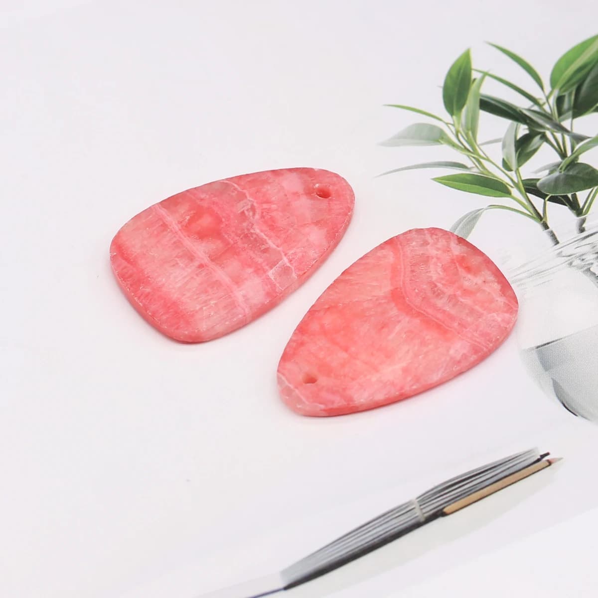 Pink Crystal Beads Ornament Through Hole Natural Stone Stripe Bead Polished Gem Collection Fengshui Home Decoration 21x32mm