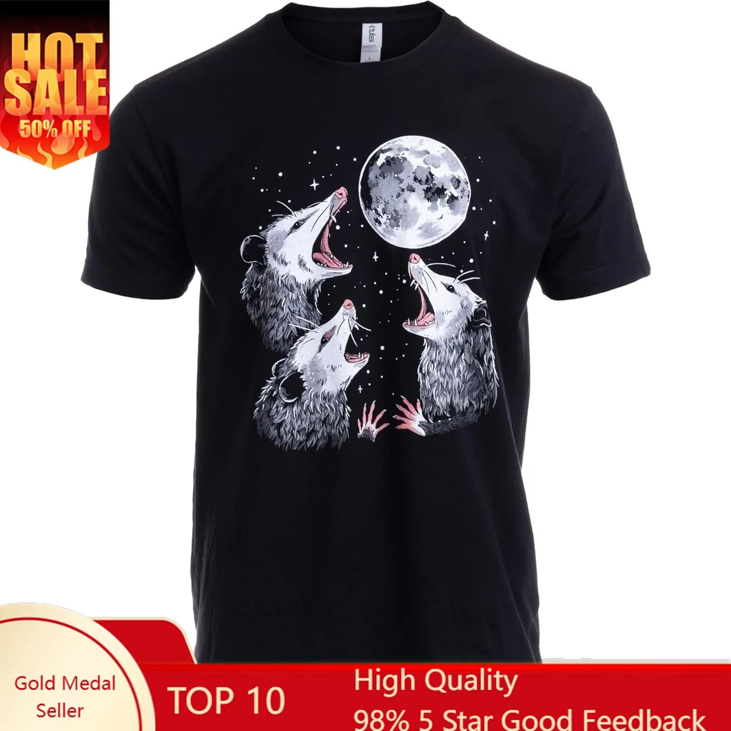 Three Possum Moon T-Shirt – Funny Opossum Meme Tee for Men & Women - Weird Animal Humor, Retro Cursed Gag Gift Graphic Shirt