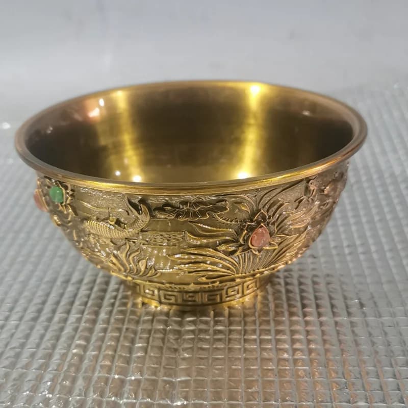 Antique Collection: Qianlong Era Gilt-Plated Relief , "Abundance Every Year," Bronze Bowl, Home Decor Ornament