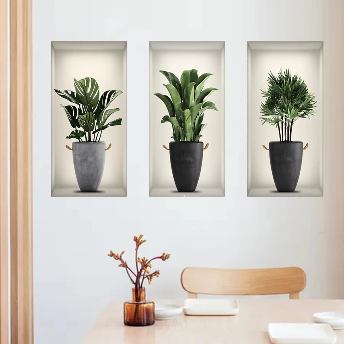 Creative Green Plant Potted Plant 3D Three-dimensional Fake Window Wall Sticker Living Room Decorative Wall Sticker