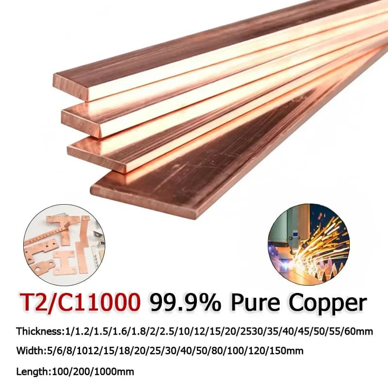 1Pcs T2 99.9% Pure Red Copper Thickness 1mm-60mm Copper Strip Red Copper Pad Copper Foil Copper Plate Bar DIY CNC Material