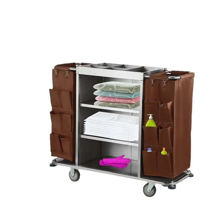 Hotel room multi-functional hand push linen cart cleaning cloth bag room entrance hygiene service cart
