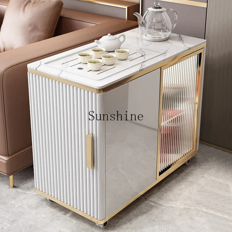 A few white mobile tea tables next to the sofa, Kung Fu tea table, kettle integrated  FT