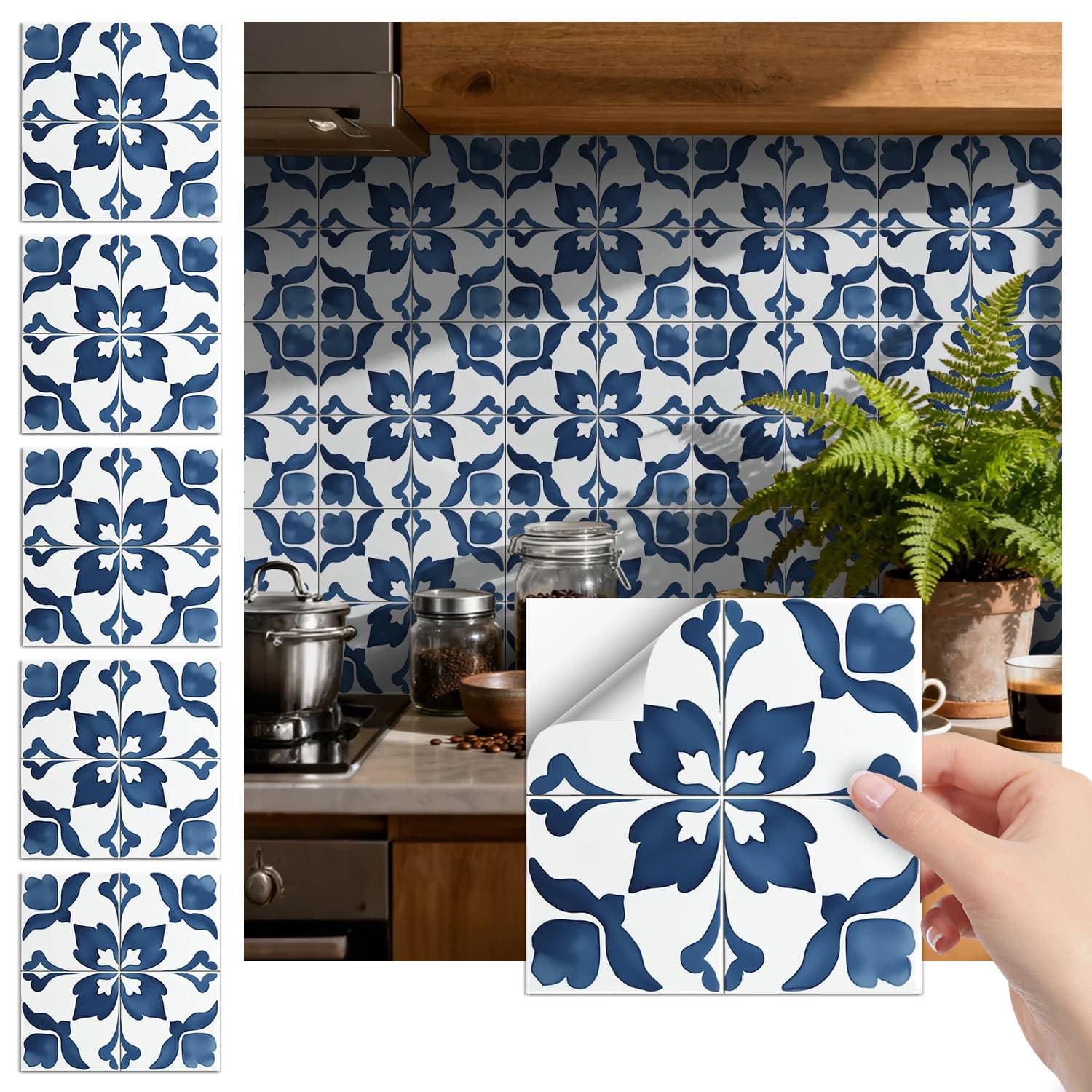 36Pcs Vintage Floral Tile Stickers, Self-Adhesive Peel and Stick Wall Decals, Waterproof for Kitchen Bathroom Home Decor