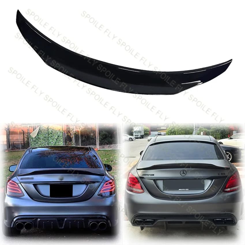 2015 To 2022 For Benz C Class W205 4&2 Door C260 C43 C63 Saden Coupe AMG PSM Style Rear Spoiler Wing LipTrunk By ABS Gloss Black