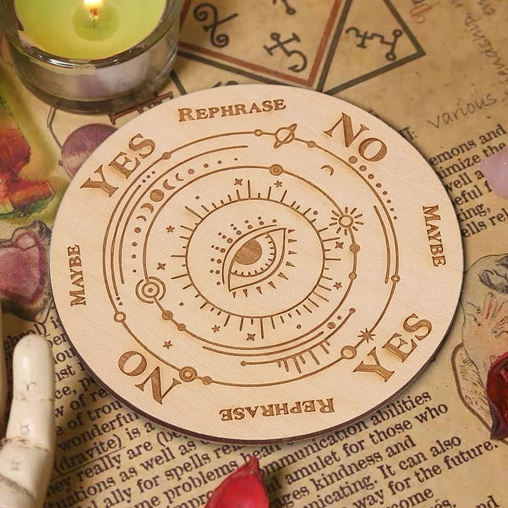 Round Wooden Boards Laser Carving Eye Providence Pendulum Board Magics Meditation Decision Plate Creative Witchs Altar Supplies