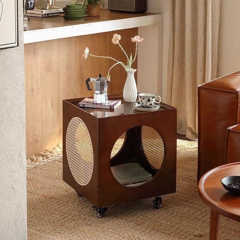 Solid wood mobile retro bedside table bedroom living room storage home sofa coffee table