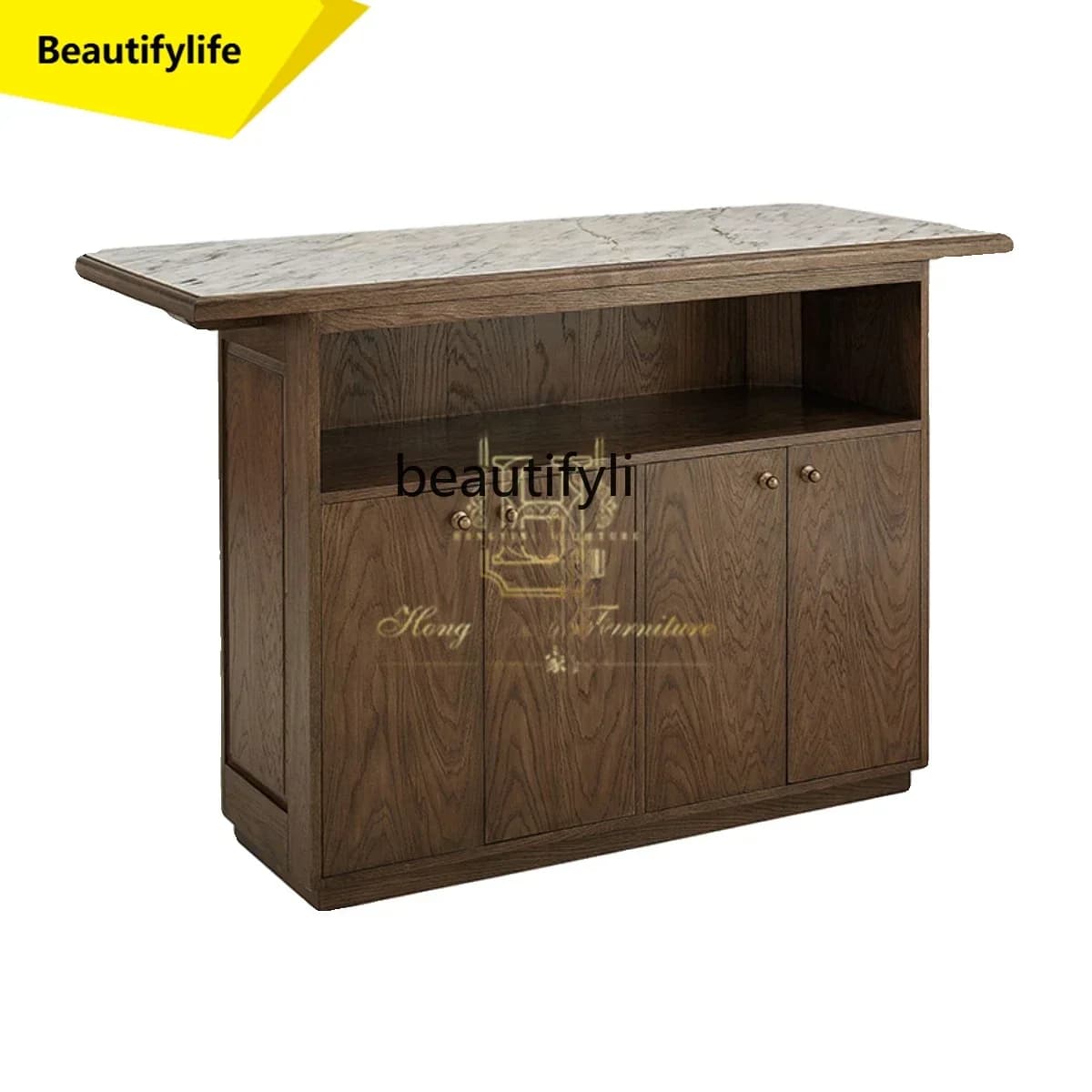 Q181  American retro solid wood wine cabinet European marble bar table household partition checkout page