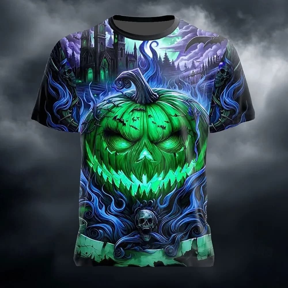 Halloween Men's Illusion Pumpkin Short Sleeve T shirt 3D Printed Shirt Exaggerate Horror Party Street Holiday Men Clothing