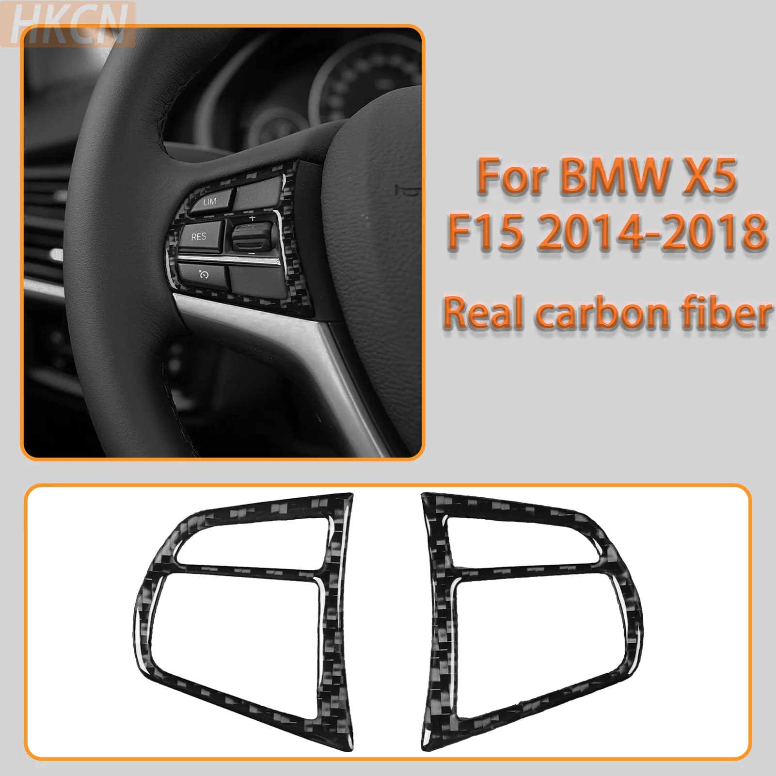 For BMW X5 F15 2014-2018 Car Steering Wheel Multi-function Button Frame Panel Decoration Carbon Fiber Interior Accessory Sticker
