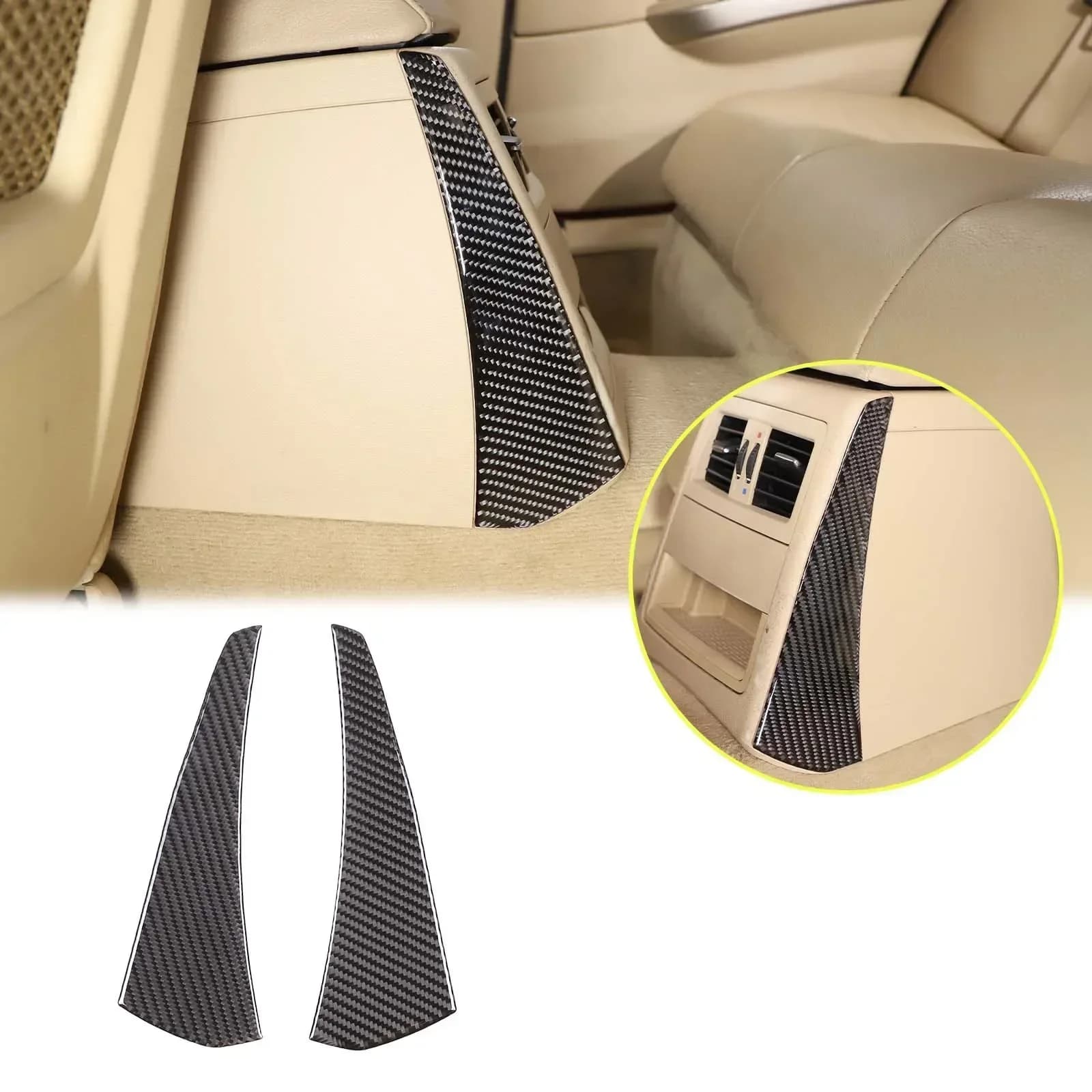 For BMW 3 Series E90 2005-2012 Car Rear Exhaust Vent Side Decorative Sticker Soft Carbon Fiber Interior Accessories
