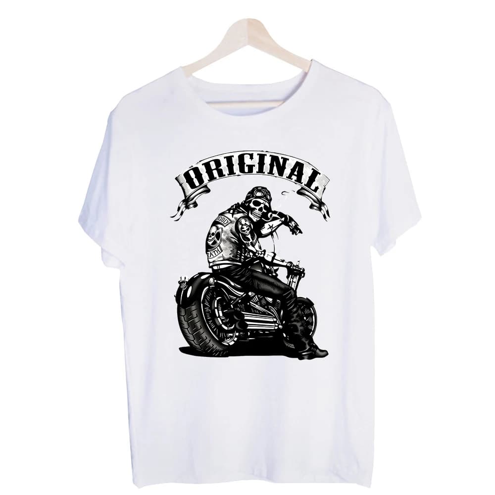 Men's Skull and Motorcycle Graphic Tee, Short Sleeve Crew Neck T-Shirt for Streetwear and Casual Outfits