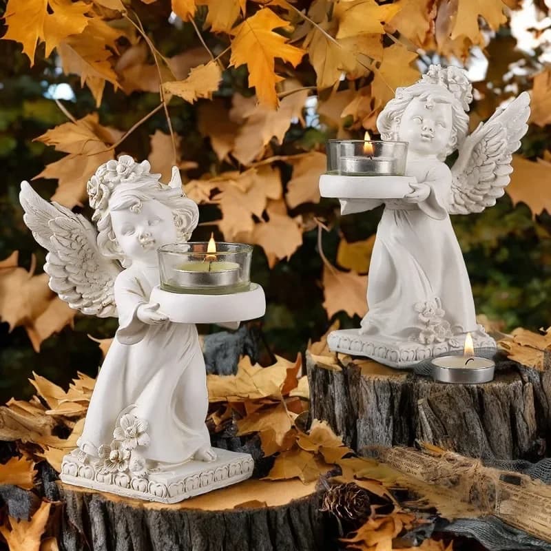Ornament Resin Home Desktop Ornament Romantic Candlelight Dinner Atmosphere Decoration Props European Retro Angel Candlestick
