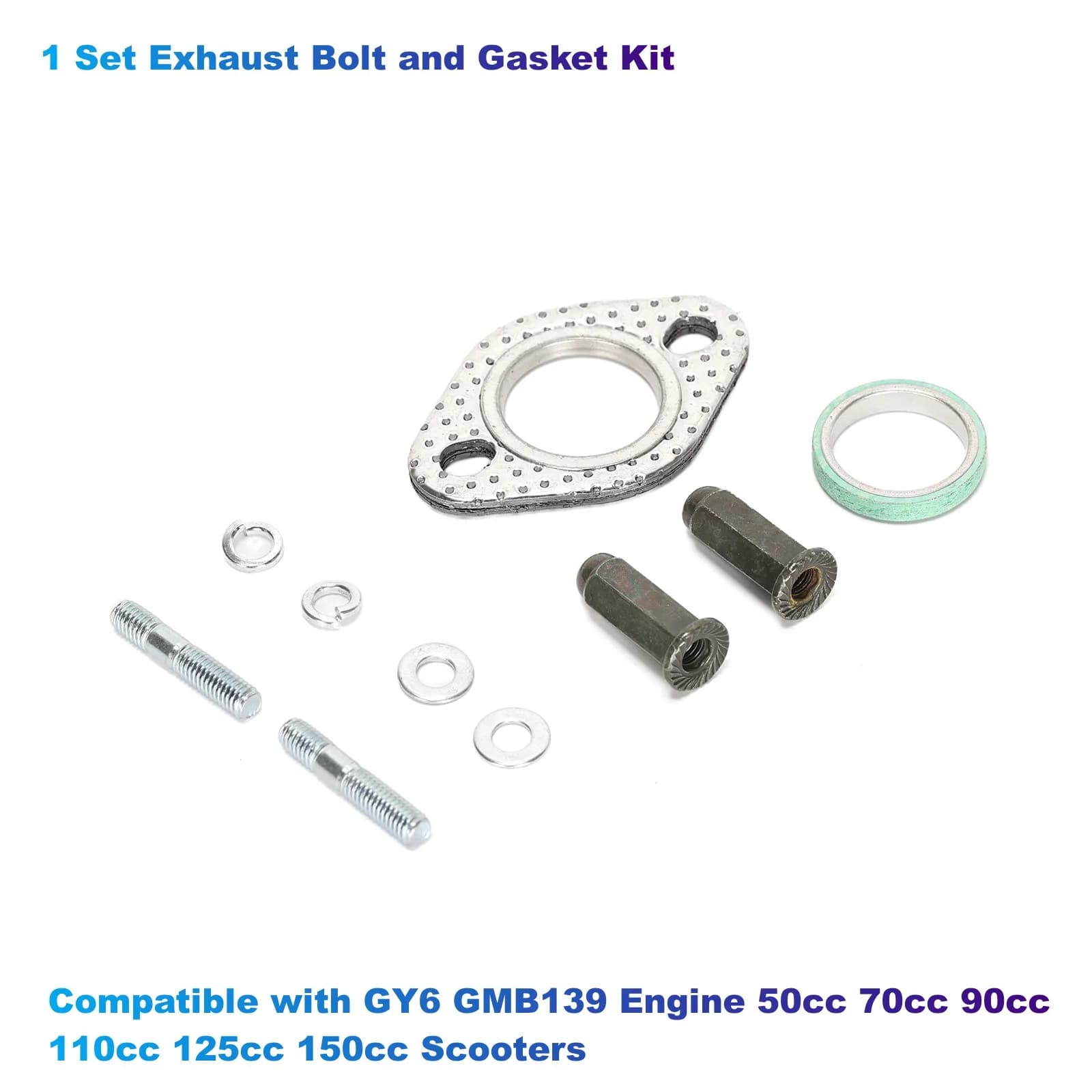 1 Set Exhaust Bolt and Gasket Kit Compatible with GY6 GMB139 Engine 50cc 70cc 90cc 110cc 125cc 150cc Scooters