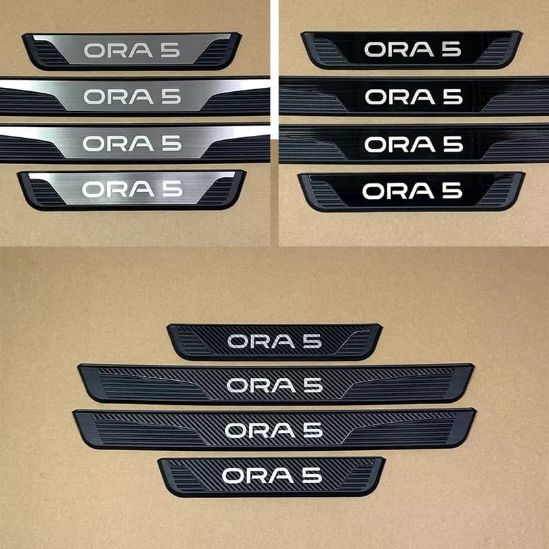 ABS Stainless Steel For ORA 5 EV Car Door Sill Protector Pedal Cover Scuff Plate Trims Sticker Car Styling Self-adhesive Plastic