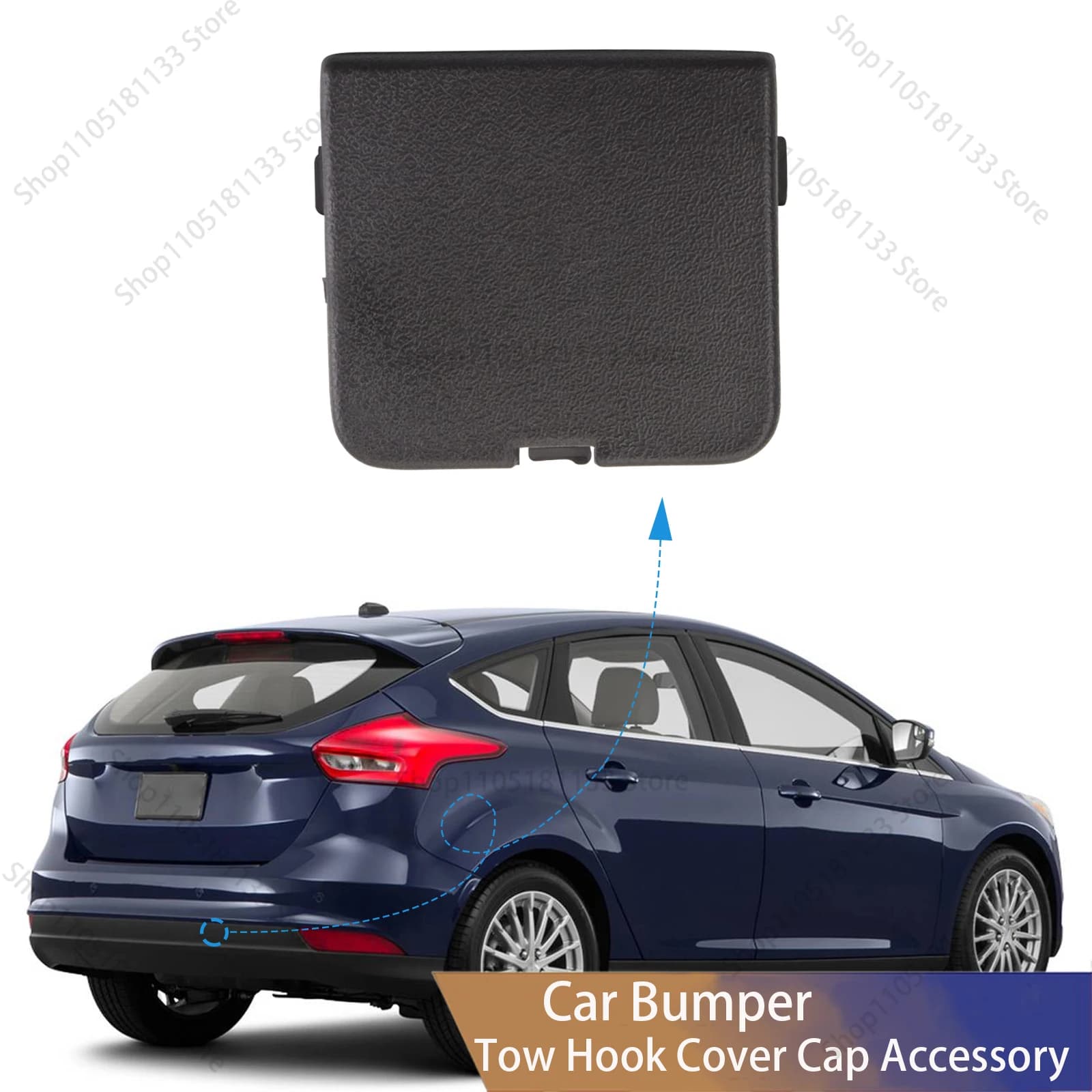 Genuine OEM Style Rear Bumper Tow Hook Cover for Ford Focus 2015-2018 Hatchback Direct Replacement Towing Eye Cap F1EB-17K922-AB