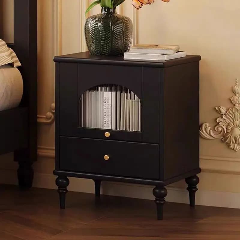 French Mid Century Creative Black Solid Wood Nightstand Storage Bedside Small Space Master Bedroom Home Decor Novelty New Indoor
