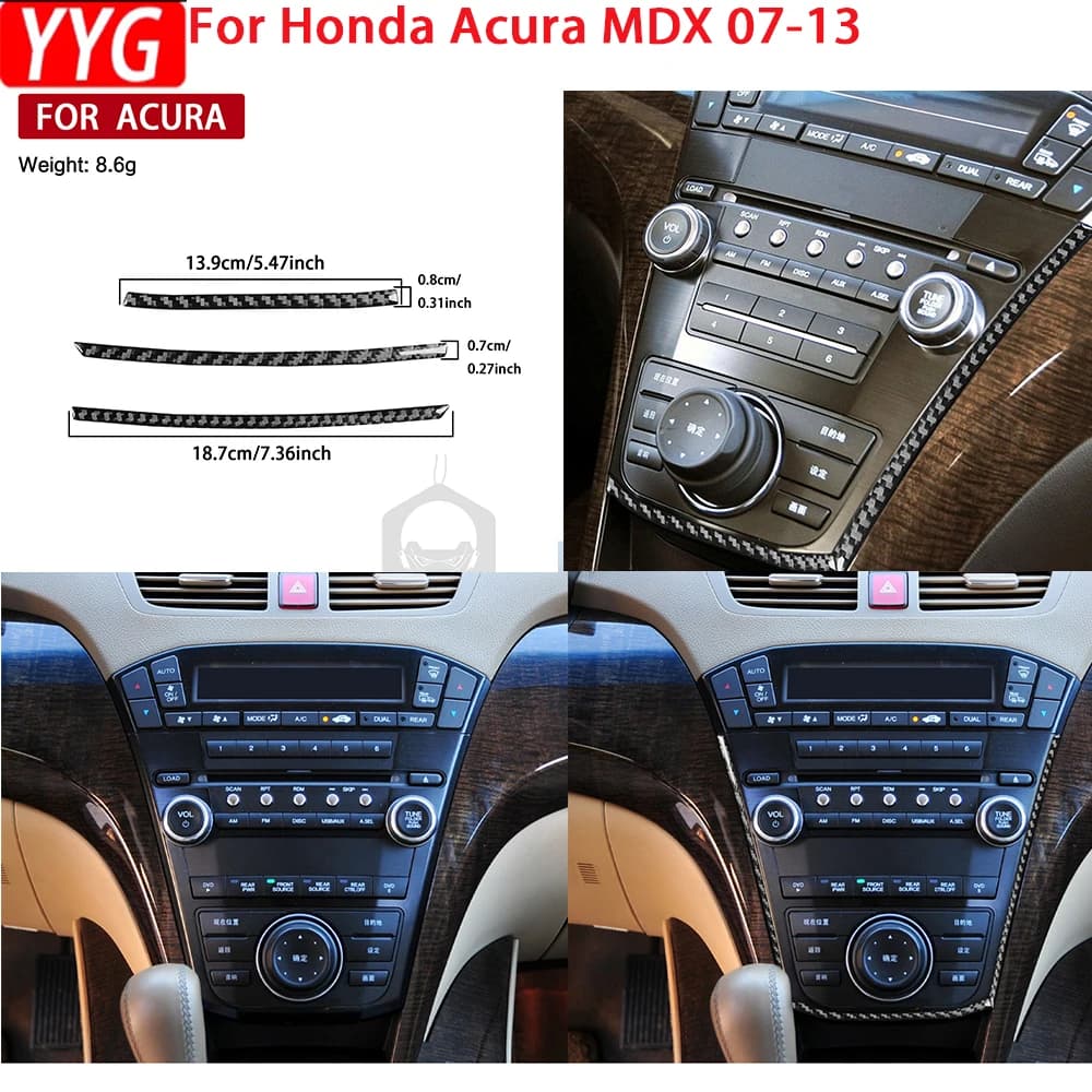 For Acura MDX 2007-2013 Soft Carbon Fiber Car Air Conditioner Switch Side Trim Strip Sticker Car Interior Accessories 3Pcs