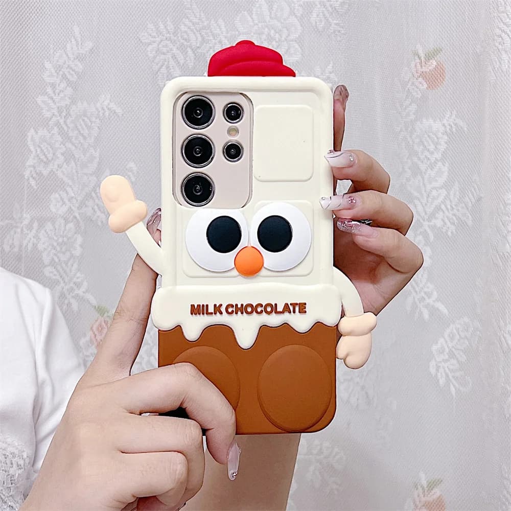 3D Trendy Fashion Milk Chocolate Bar Phone Case for 17 Pro Max Soft Silicone Cartoon Protective Cover for iPhone 16 15 14 13 Pro