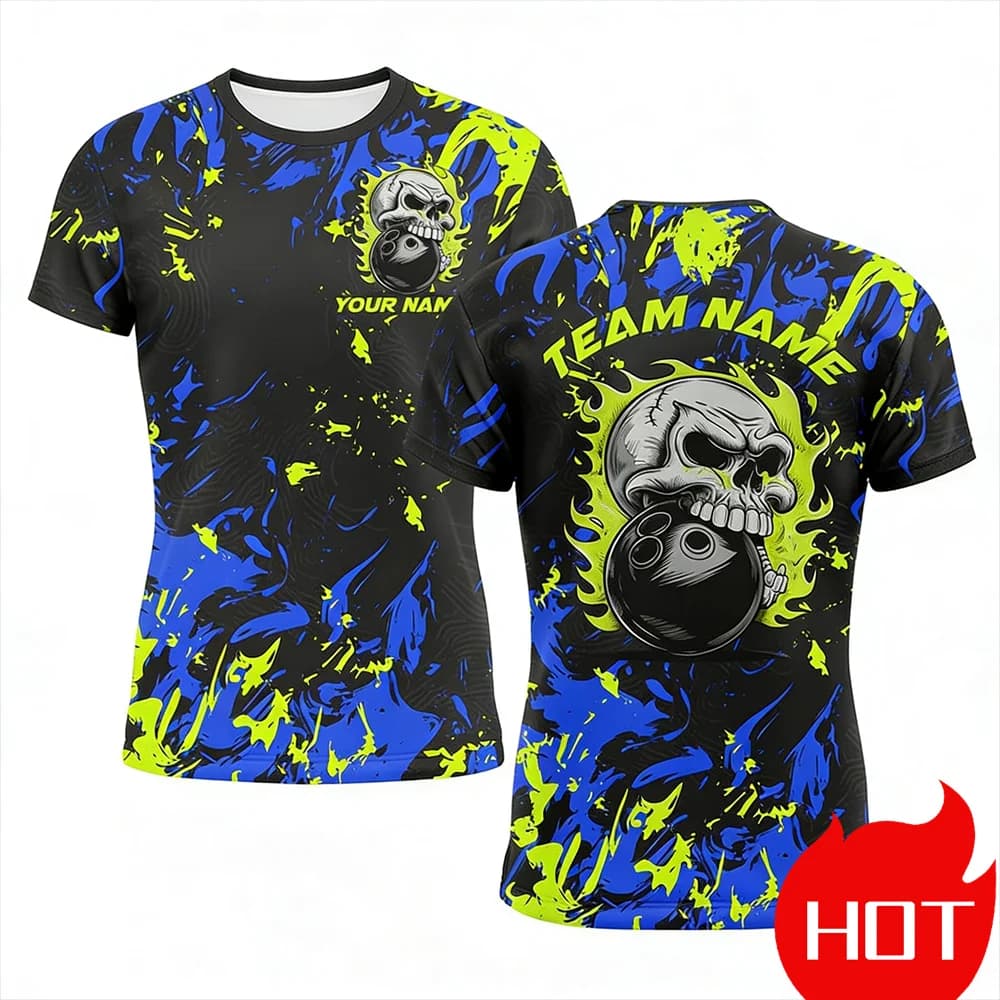 Fashion Bowling Ball Pattern Men's T-Shirts Jersey Funny 3D Print Custom Name Bowling Team Jerseys Gift for Bowling Lovers Tops