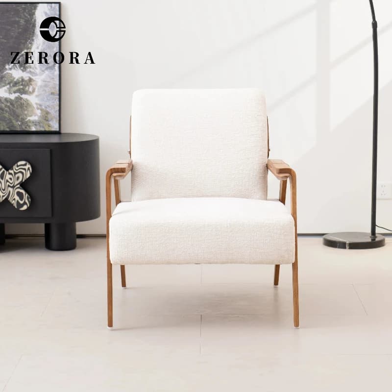 LMM vintage-style living room solid wood single sofa high-end fabric leisure chair