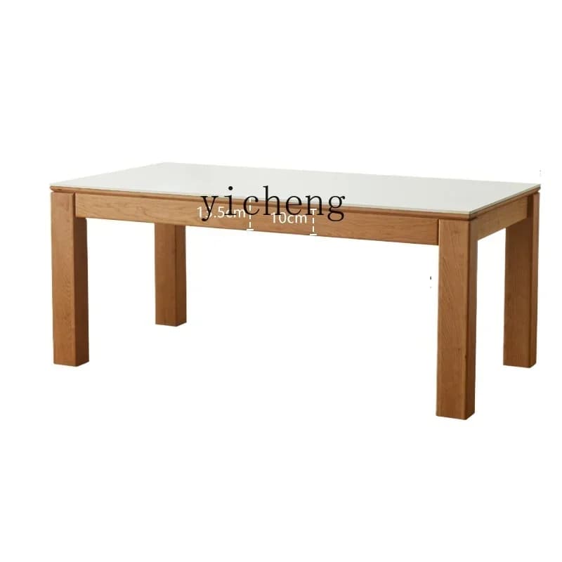 ZZTQH solid wood rock slab dining table white household living room cherry wood rectangular dining table and chair combination