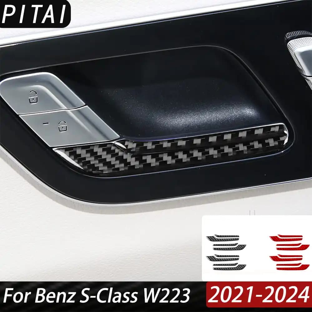 Real Carbon Fiber For Benz S-Class W223 2021-2024 Inner Door Handle Panel Cover Trim Car Interior Accessories Decoration Sticker