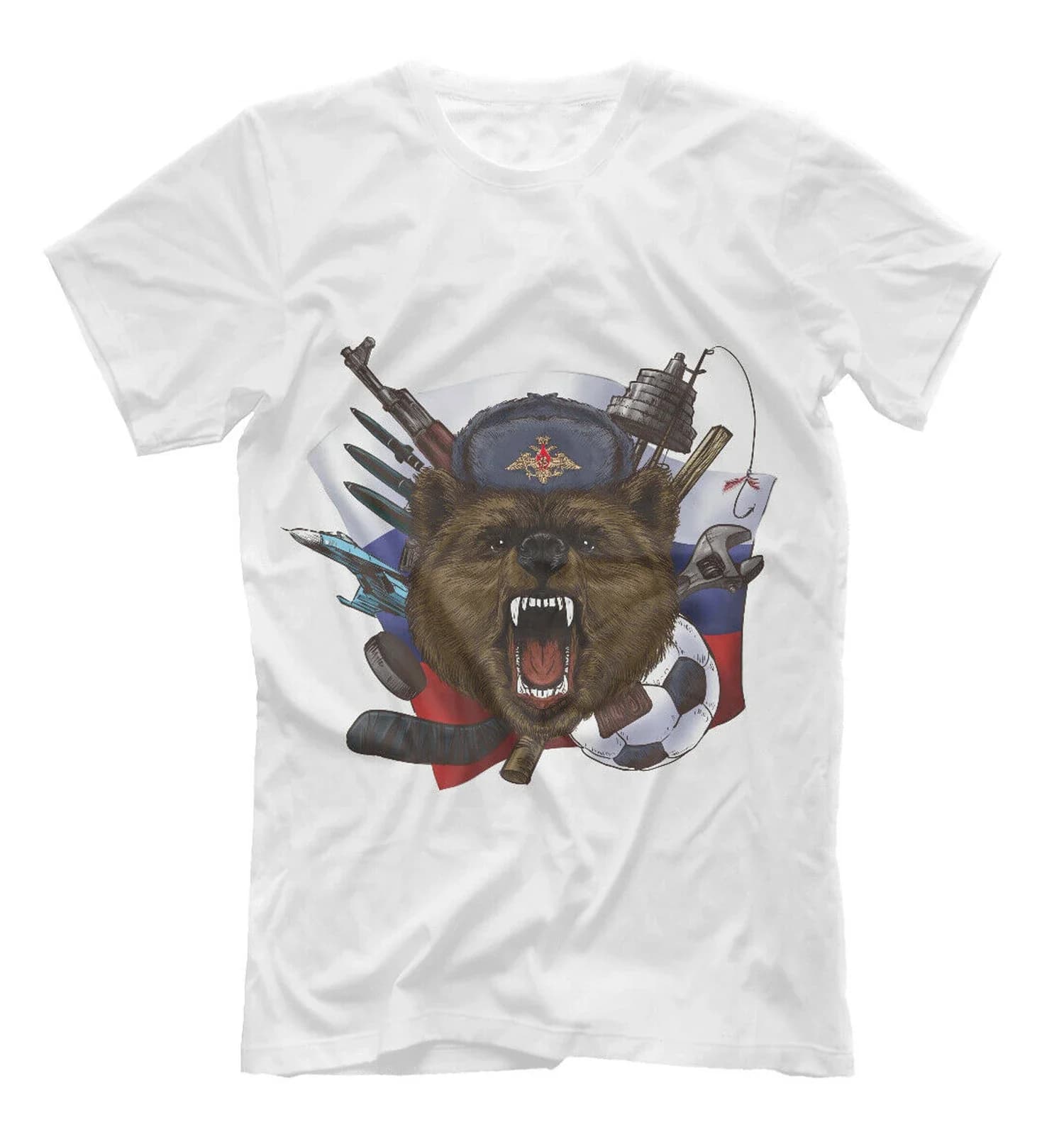 Funny Russia Military  Bear Warrior T-Shirt 100% Cotton O-Neck Summer Short Sleeve Casual Mens T-shirt Size S-3XL