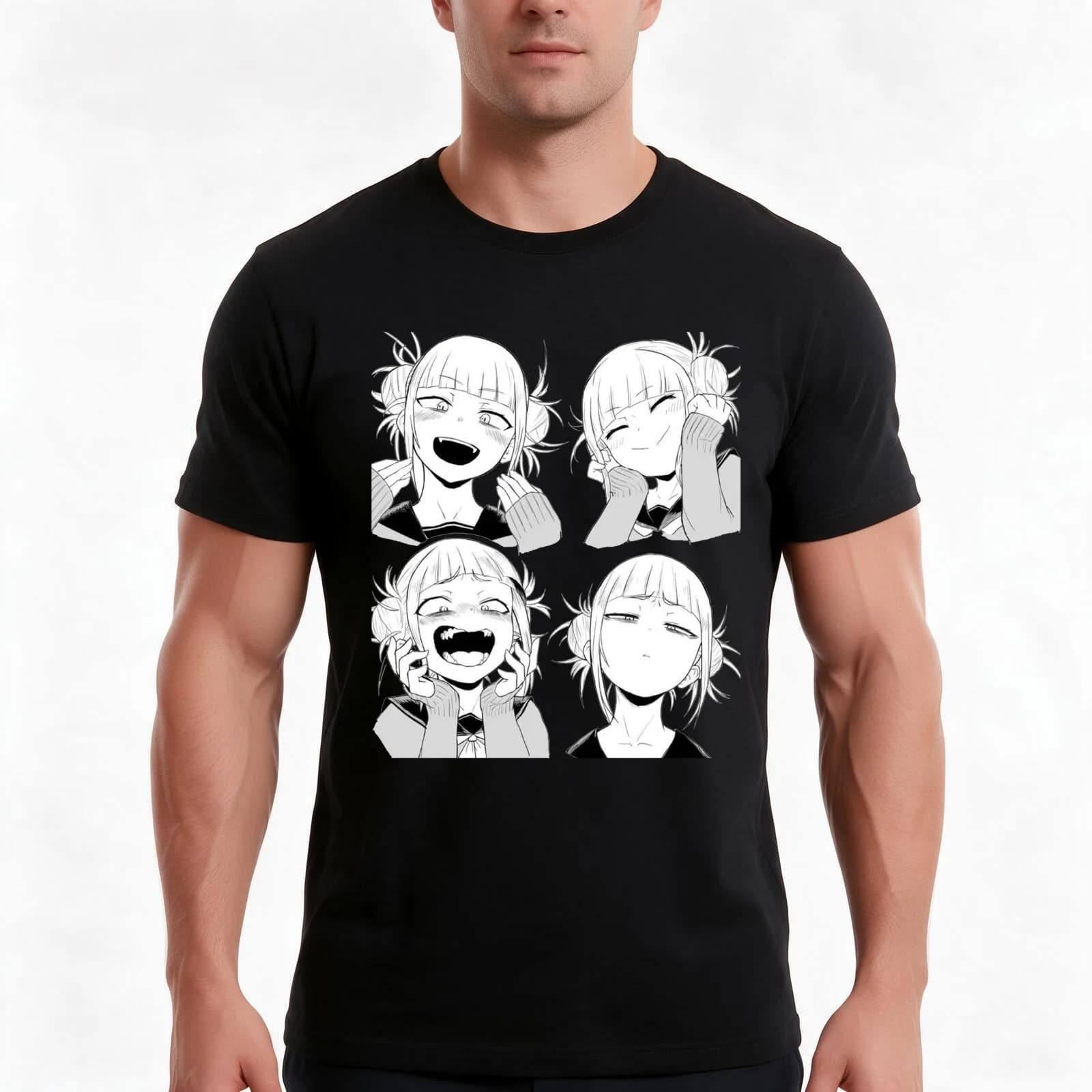 himiko toga face T-Shirt, Summer Casual Cotton Tee, Oversized Streetwear Tops, Vintage Graphic Print, Loose Fit Short Sleeve