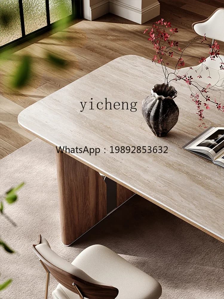 H3-24  rock slab dining table home restaurant cave rock slab new light luxury high-end rectangular dining table and chairs