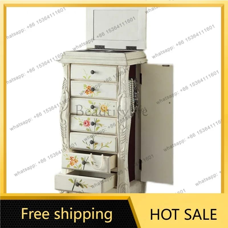 Zj. American bedroom seven bucket jewelry storage cabinet flip jewelry cabinet with mirror