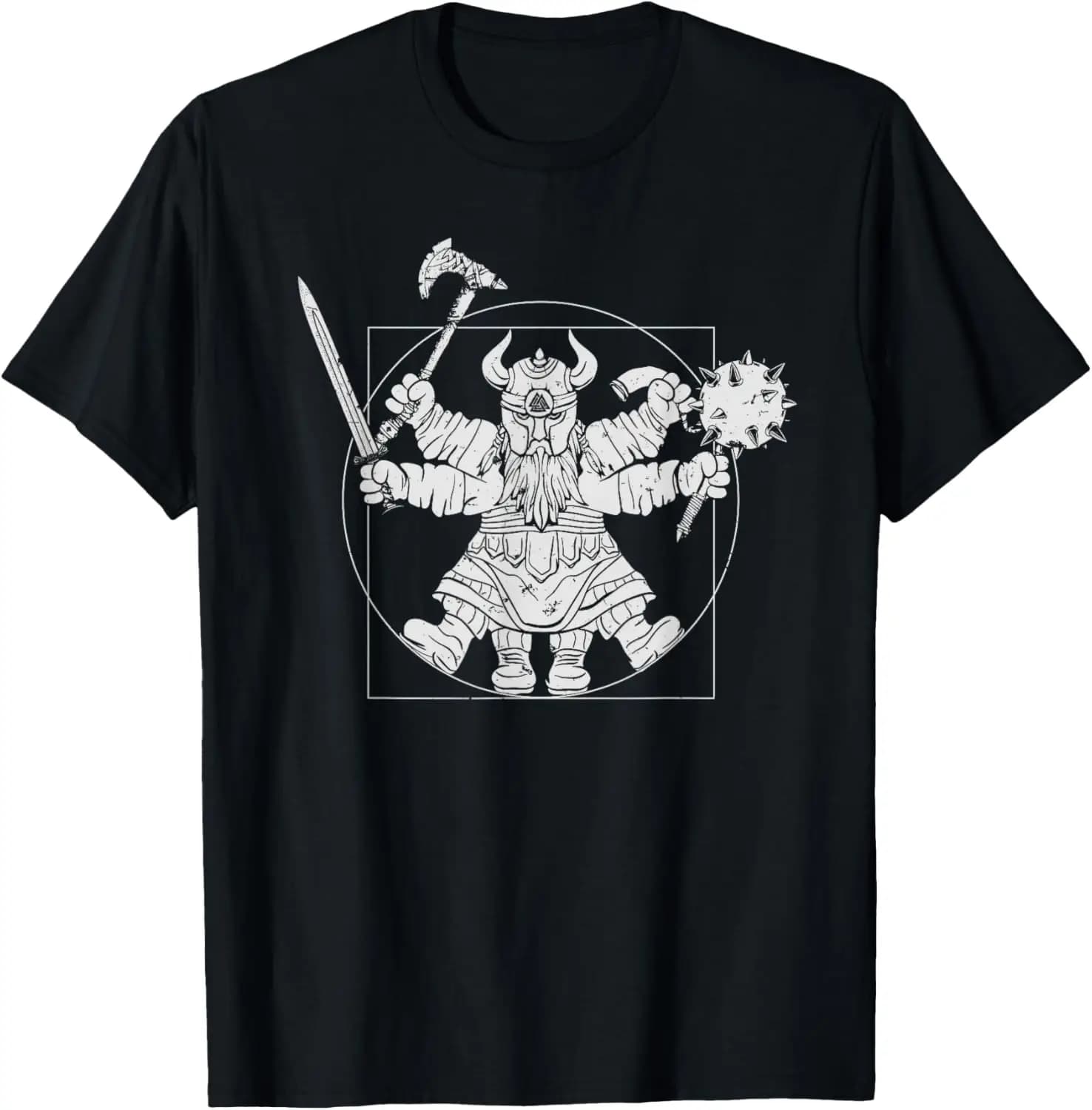 Leonardo Da Vinci Vitruvian Man Nordic Warrior Valhalla T-Shirt 100% Cotton O-Neck Short Sleeve Summer Casual Mens T-shirt