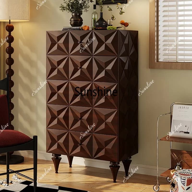 Medieval rhombus carved drawer storage cabinet solid wood bucket cabinet storage bedroom