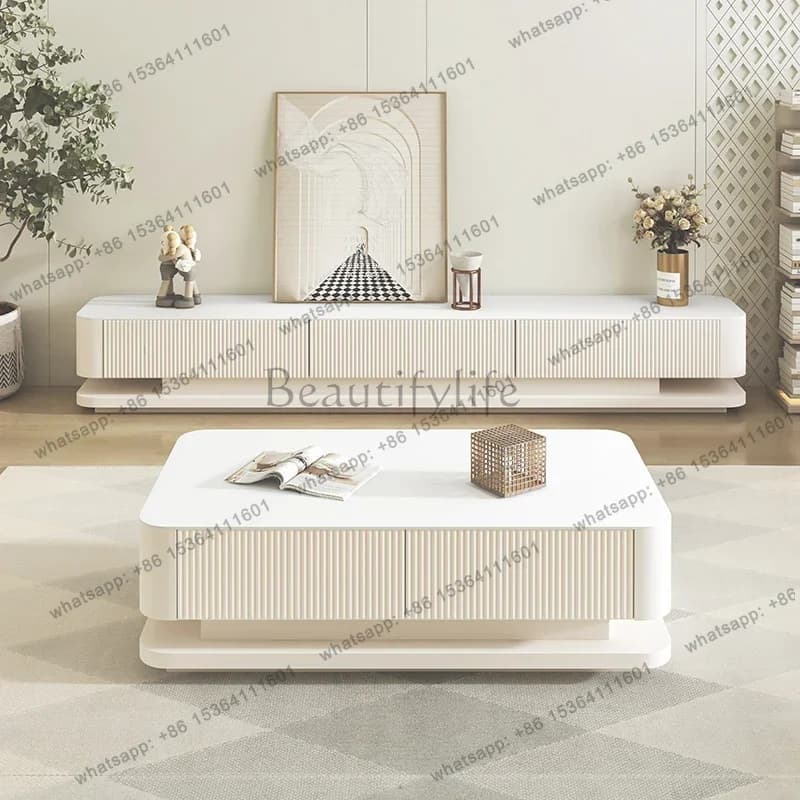 LJY Cream Wind Simple TV Cabinet Storage Designer Living Room Light Luxury Tv Table Modern Nordic Archivadores Trendy Furniture
