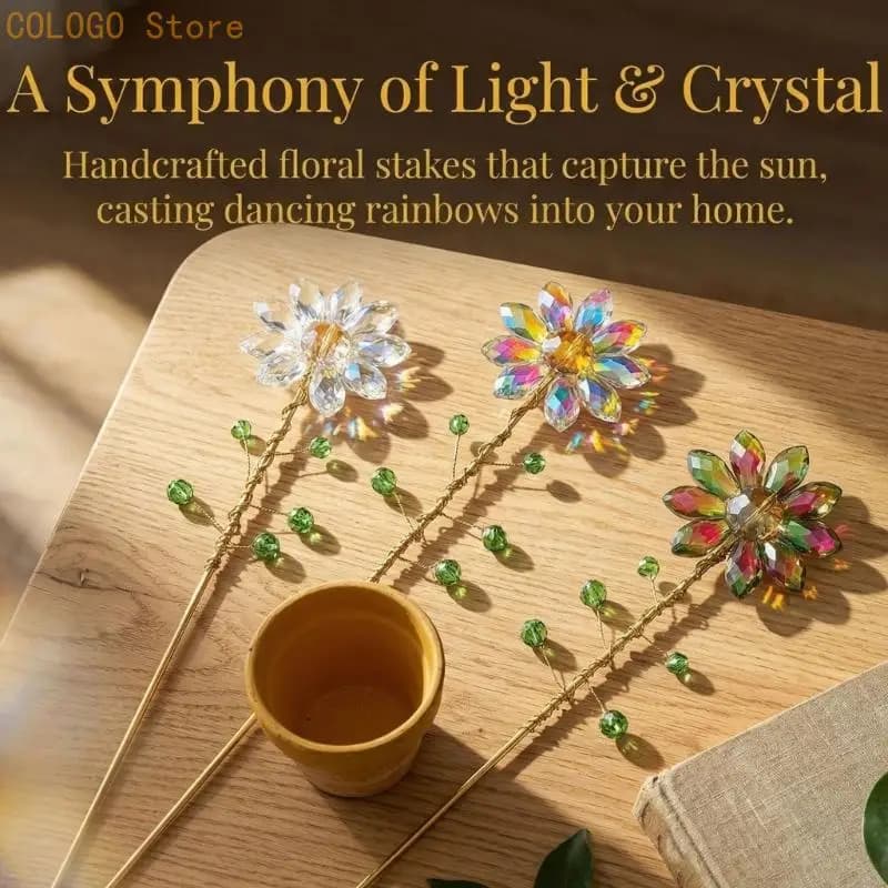Sunflowers Crystal Suncatchers with Small Trellis for Potted Plant Decorations Indoor Plant Stake Suncatchers Garden Home Decors