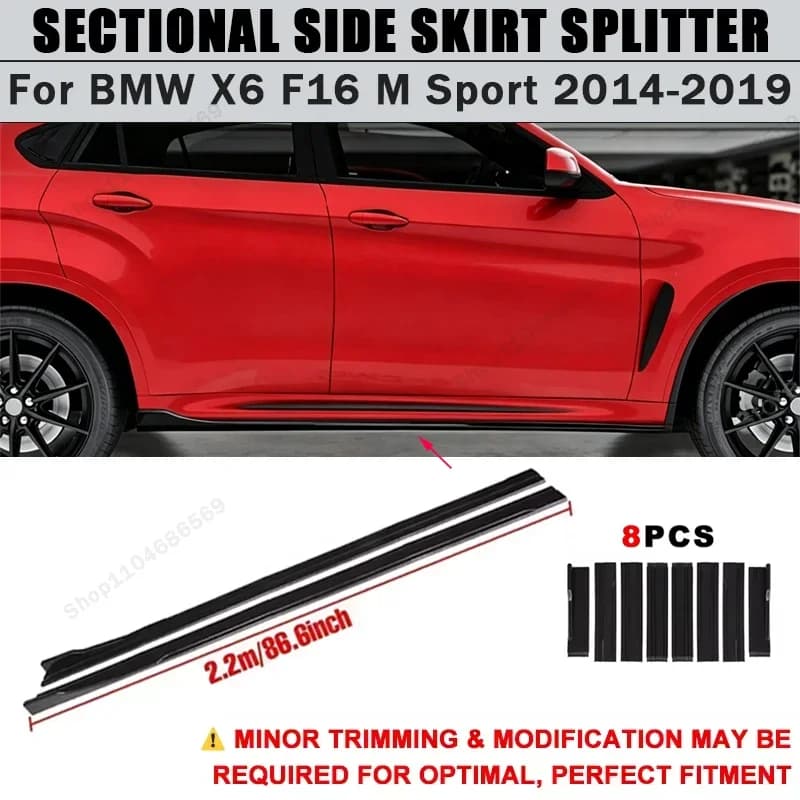 For BMW X6 F16 M Sport 2014-2019 Side Skirts Extension Rocker Panel Splitter 86.6" ABS Plastic Body Kit Tuning 2015 2016 2018