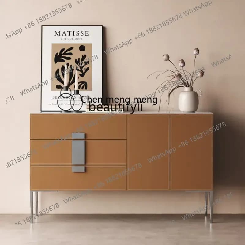 D178 Y LBX Saddle Leather Sideboard Chest of Drawers Stone Plate Entrance Cabinet Modern Minimalist Tea Cabinet
