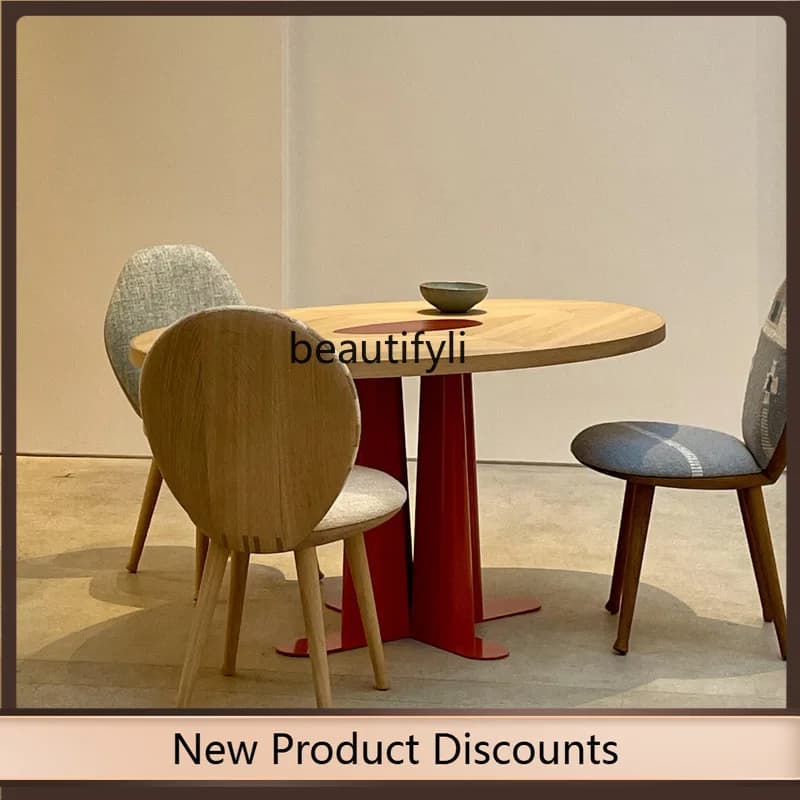f4567Italian style, oval dining table, medieval baking paint, red log style on the dining table