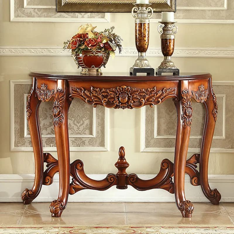 #European Style High-end French Villa Entrance Table Half-round Storage Decorative Solid Wood Artificial