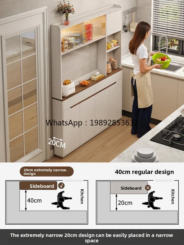 Italian Style Solid Wood Ultra-Thin Sideboard Cabinet Against The Wall Integrated Kitchen Storage Cabinet New Tea Cabinet