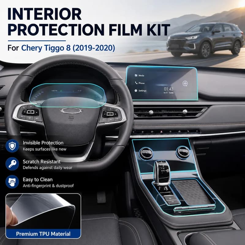 For Chery Tiggo 8 2019-2020 Interior Protection Film Kit Clear TPU Invisible Scratch Shield Dashboard Screen Trim Accessories