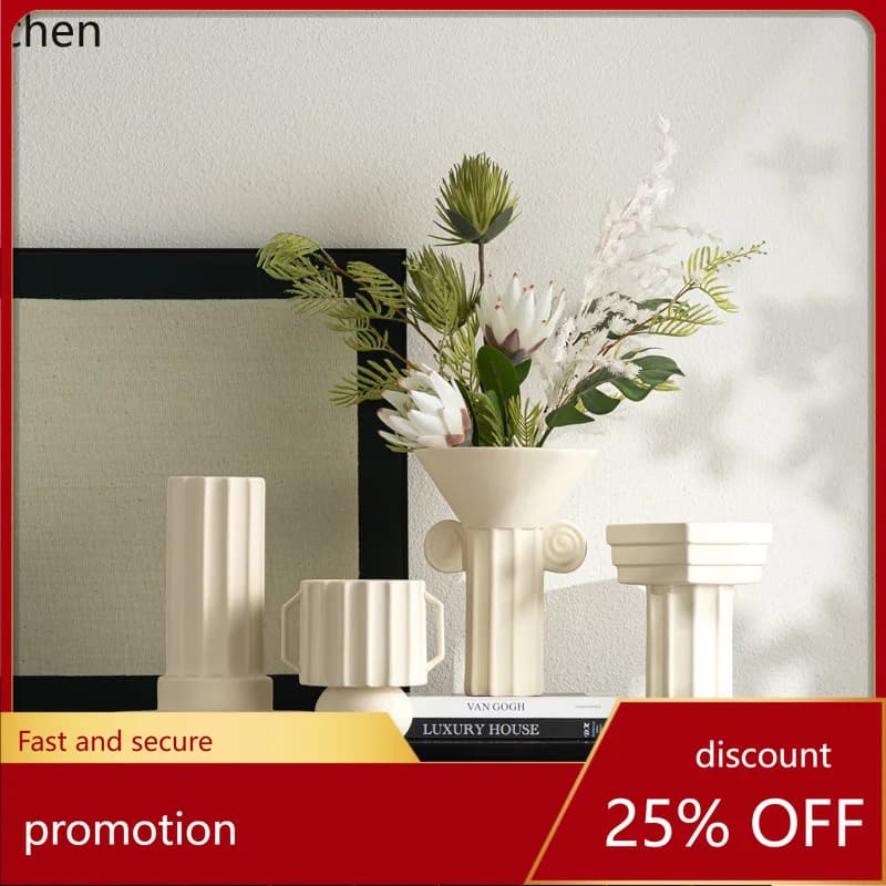 HXL Roman Column Flower Vase Ceramic Dried Flower Vase Villa Decoration