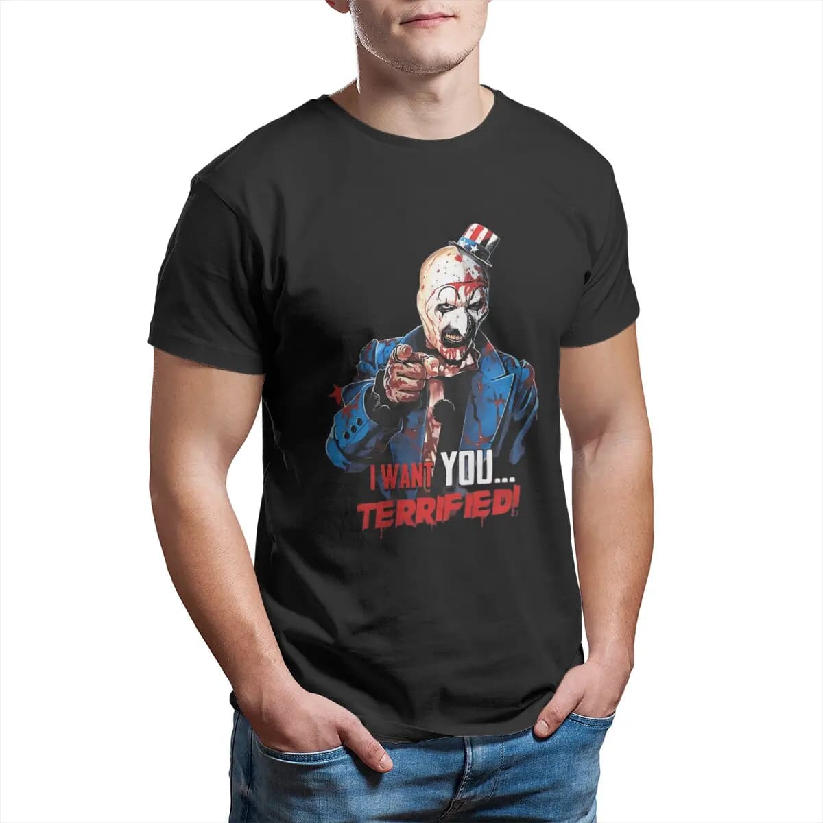 Terrifier I want you funny T-Shirts for Men Horror movie Scary clown Halloween clown Film Awesome Pure Cotton Tee Gift Clothing
