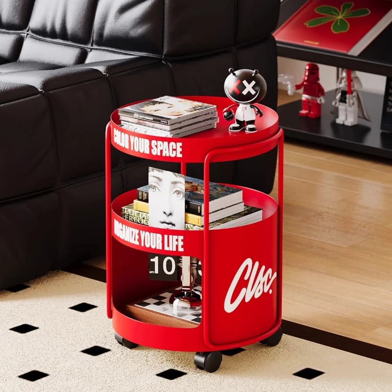 Space Saving Rolling Bedside Table Industrial Style Living Room Coffee Tables Creative Sofa Side Table Double Layer Storage Rack