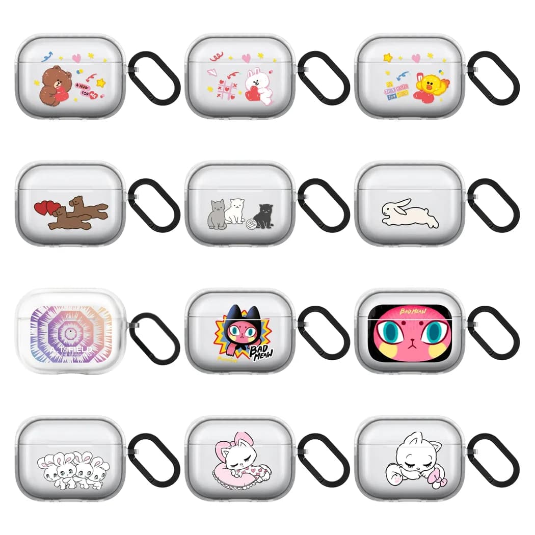 Cartoon Rabbit Bear Duck Horse TPU Transparent Protective Case for AirPods Pro3 Pro 4 3 Pro Earbuds Charging Box Cover with Hook
