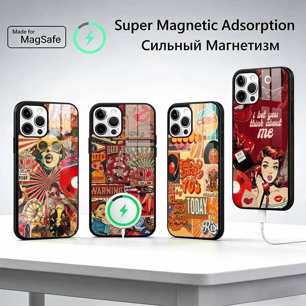 Cool R-Retro Art 70s Style Phone Case For iPhone17,16,15,14,13,12,11 Plus,Pro Max, New Magnetic Wireless Charging