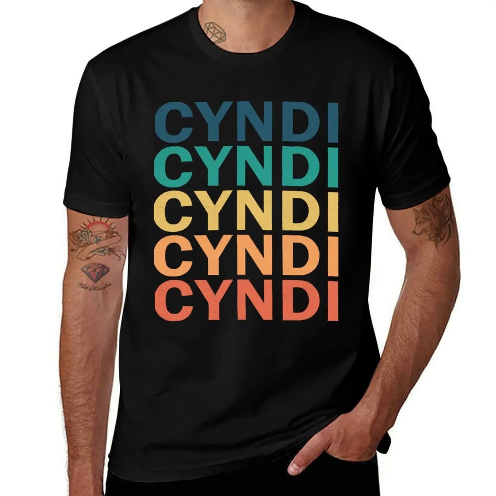 Cyndi Name T Shirt - Cyndi Vintage Retro Name Gift Item Tee T-Shirt Casual Breathable Short Sleeve Top T-Shirt