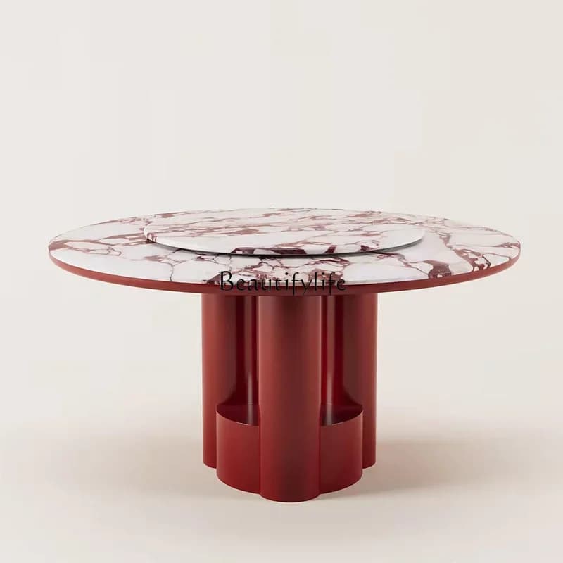 Italian minimalist round dining table premium sense wabi-sabi style modern light luxury natural marble dining table