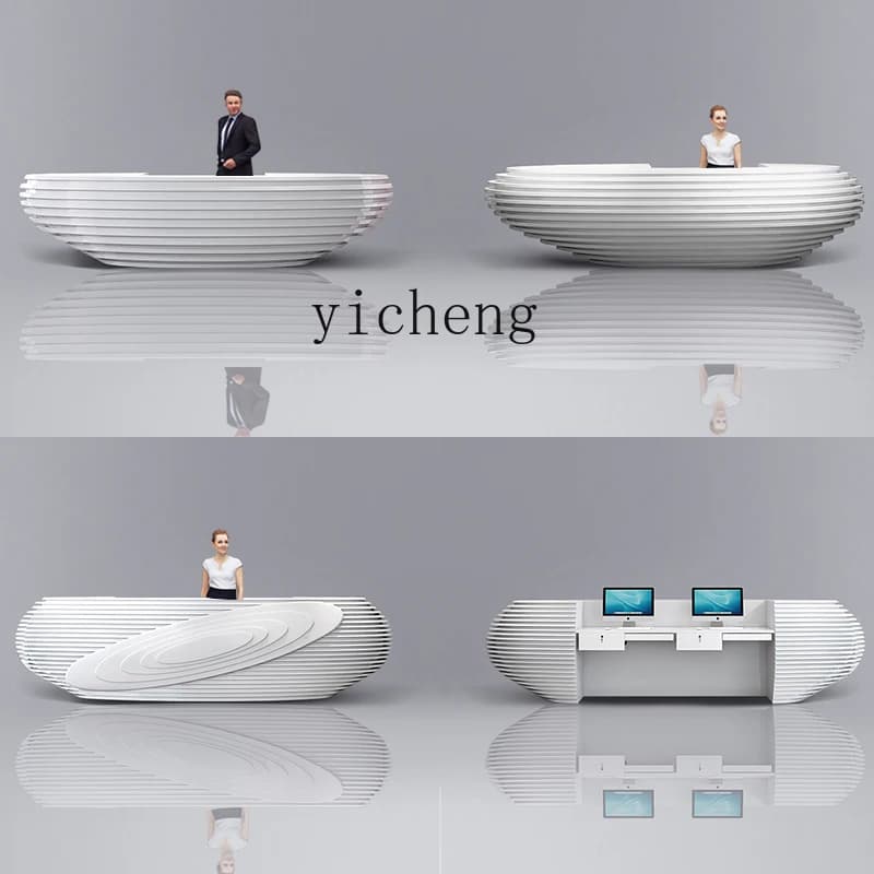 F1 Front Desk Reception Desk Company Front Desk Beauty Salon Counter Fiberglass Checkout Page Table Modern Curved Bar